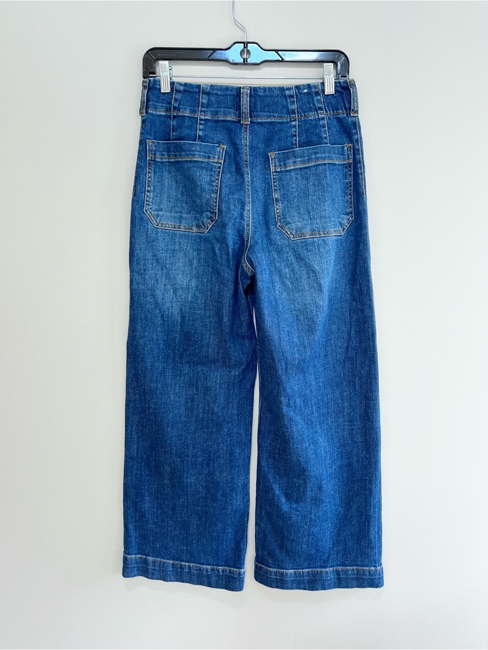 Maeve Anthropologie Colette High-Rise Wide-Leg Cropped Blue Jeans Pockets, sz 27 - Picture 3 of 13